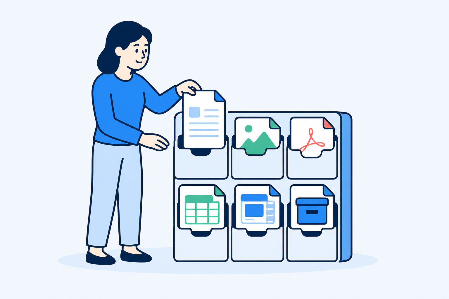 An organized library for documents, images, PDFs, spreadsheets, slides, and archives